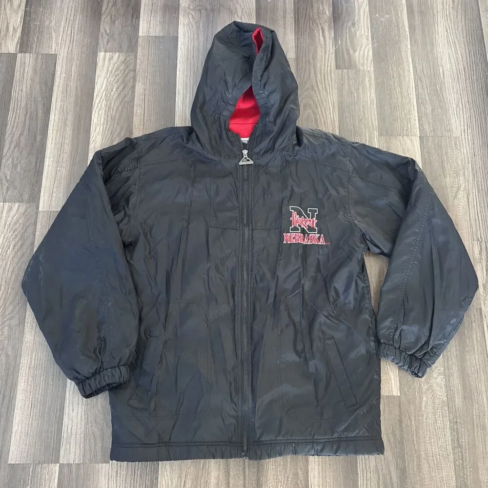 Vintage Nebraska Cornhuskers Windbreaker Jacket Boys XL Black 90s Full Zip Lined